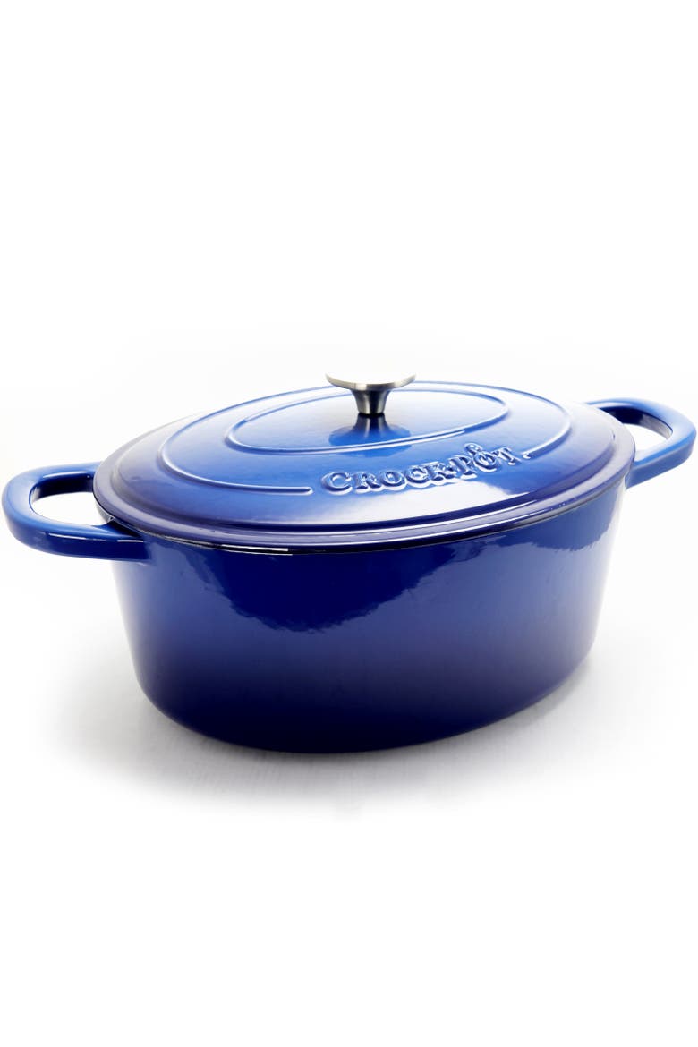 7 Quart Enameled Cast Iron Oval Dutch Oven, Main, color, Blue