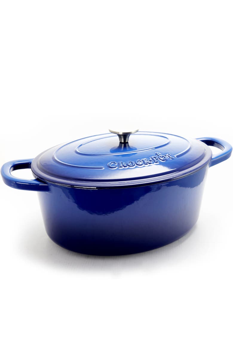Crock-pot 7 Quart Enameled Cast Iron Oval Dutch Oven, Main, color, Blue