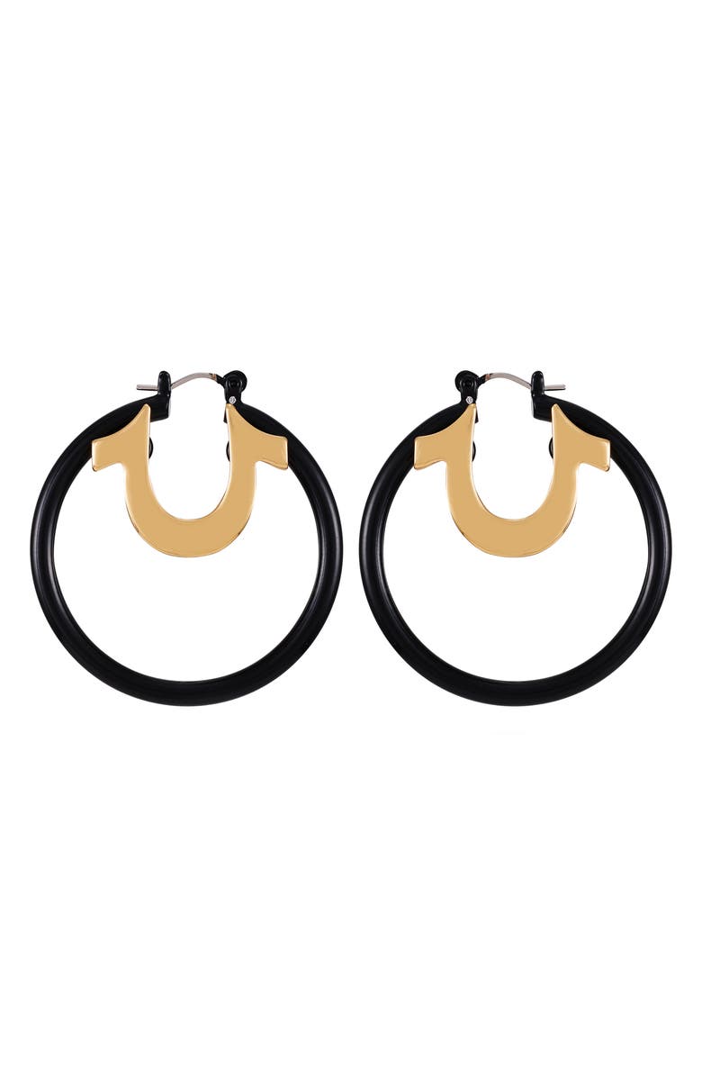 True Religion Two-Tone Enamel Horseshoe Hoop Earrings, Main, color,