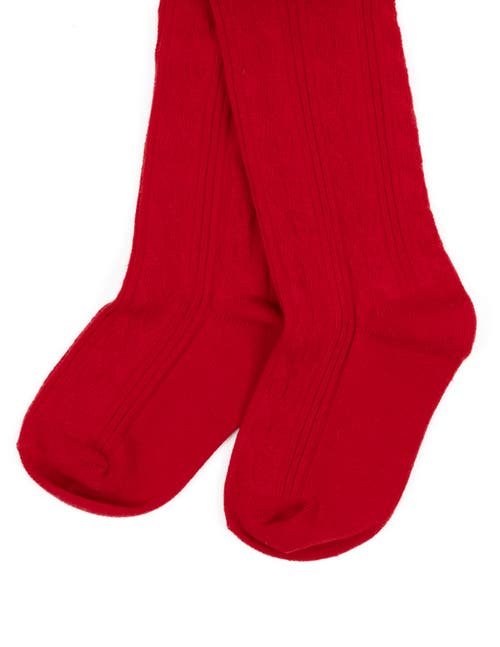 Leveret Girls Cable Knit Tights, Cotton Blend In Red