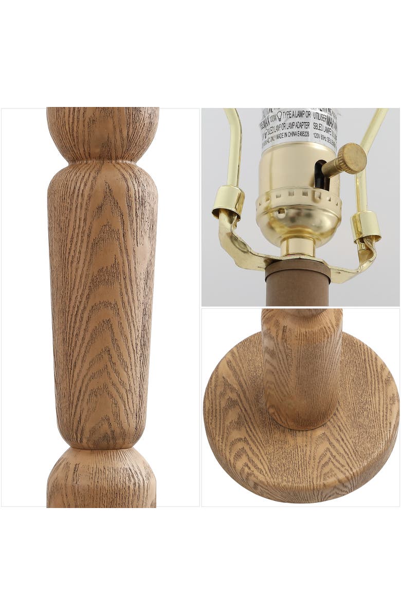 JONATHAN Y Rustara Cottage Farmhouse Turned Resin/Iron LED Floor Lamp, Alternate, color, Antique Brown Wood Finish