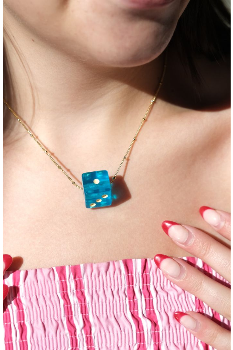 Dice Charm Necklace, Alternate, color, Aqua Blue / Silver