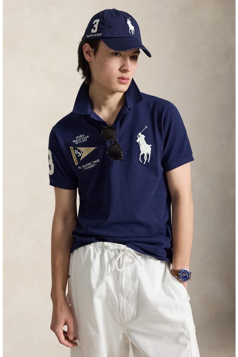 Slim Fit Big Pony Cotton & Linen Piqué Polo, Alternate, color, NEWPORT NAVY