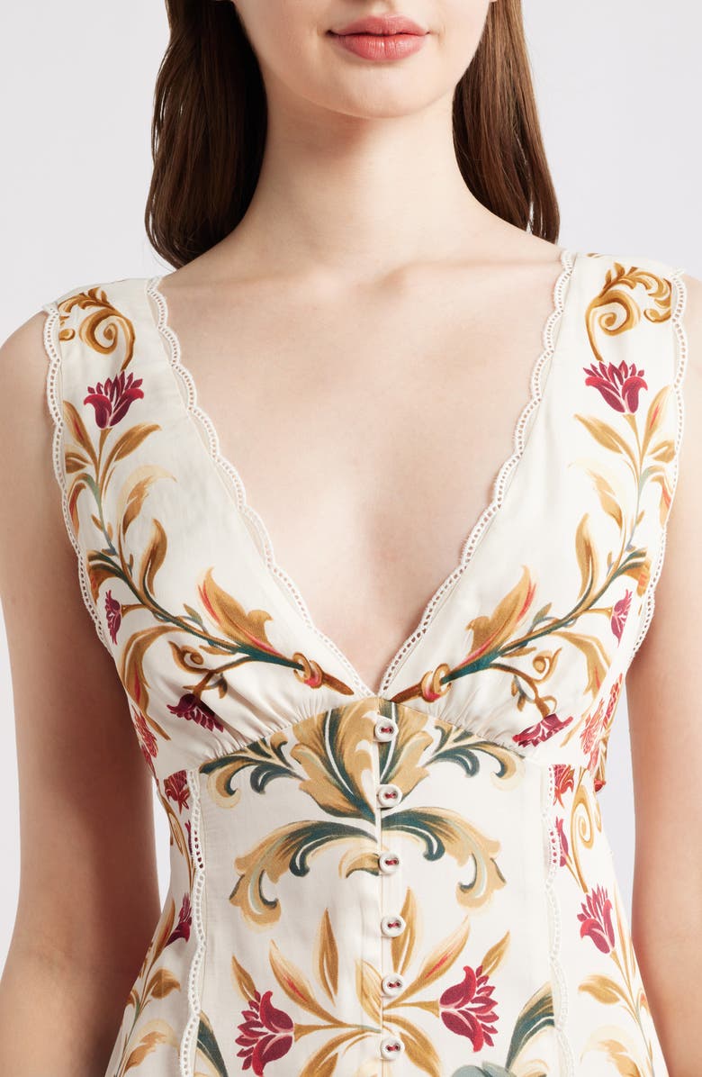 FARM Rio Royal Garden Print Sleeveless Satin Dress, Alternate, color, Royal Garden Cream