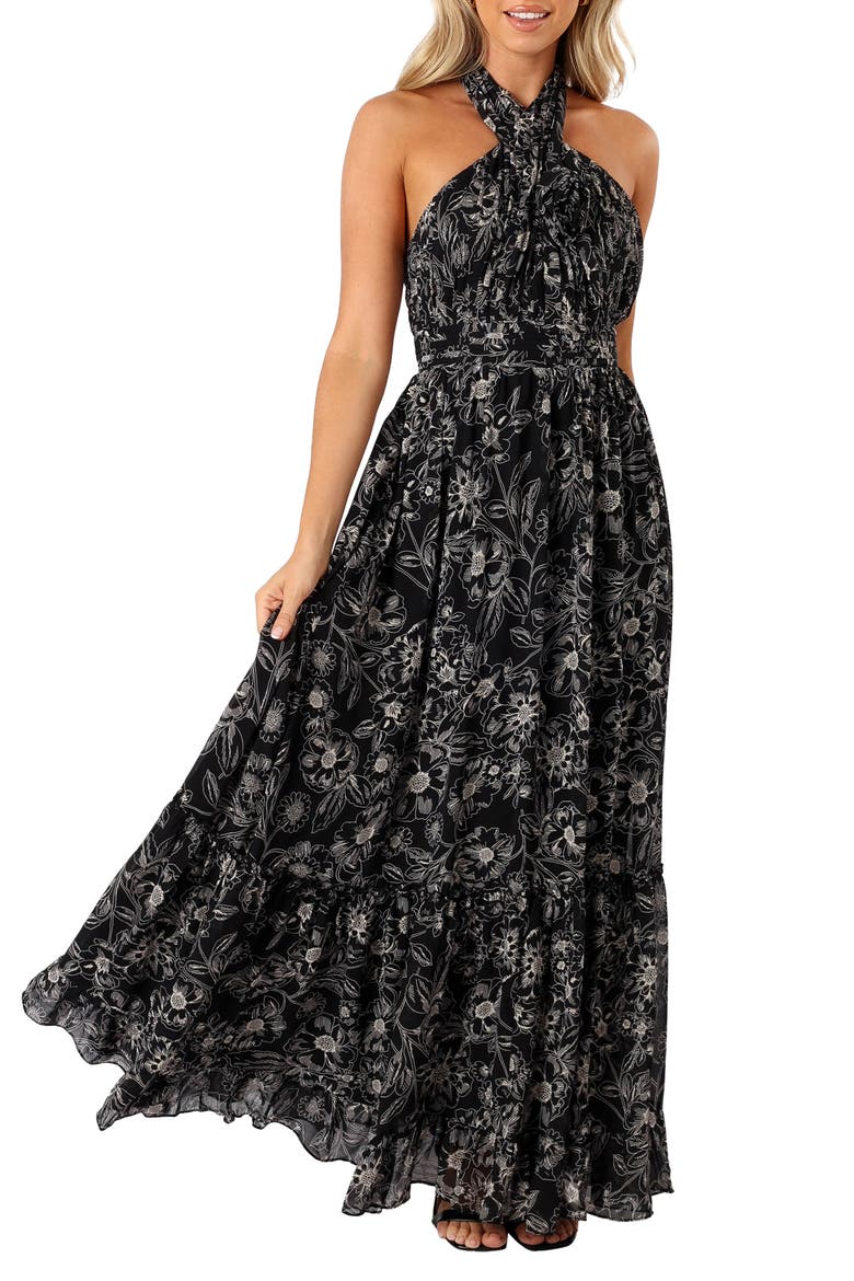 Lennon Floral Halter Gown, Main, color, BLACK FLORAL