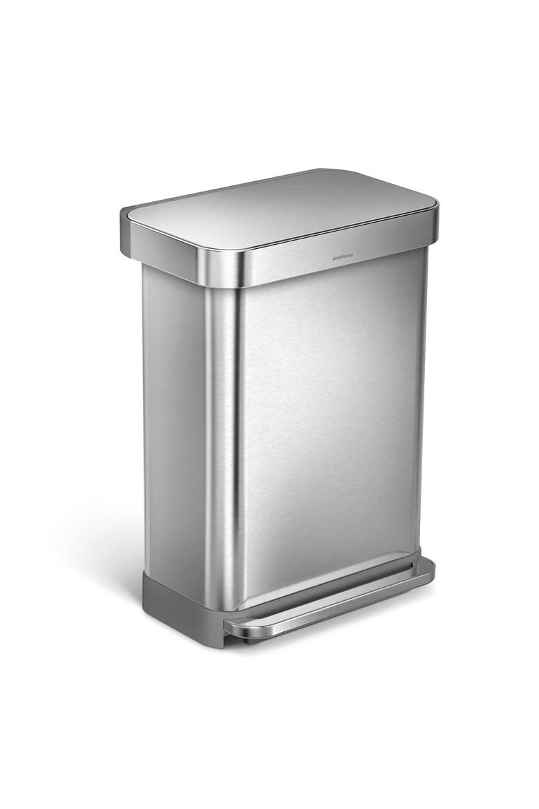 55L rectangular step can with liner pocket, Main, color, BRUSHED