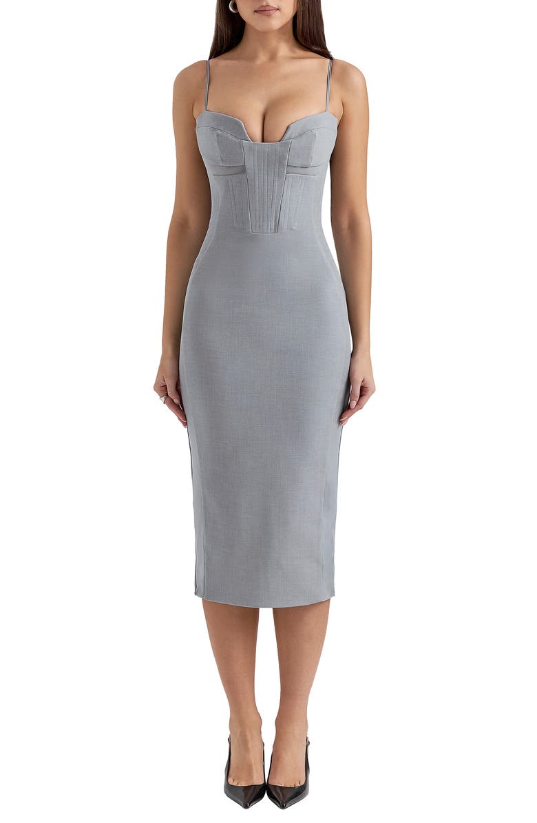 HOUSE OF CB Kiki Corset Midi Dress, Main, color, Light Grey Melange