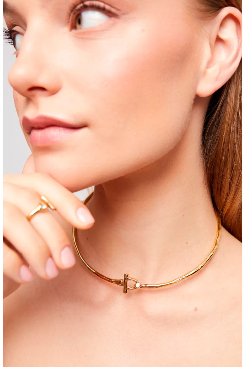 Rigid Necklace with 18K Gold-Plated Front Clasp with White Topaz, Alternate, color, Gold