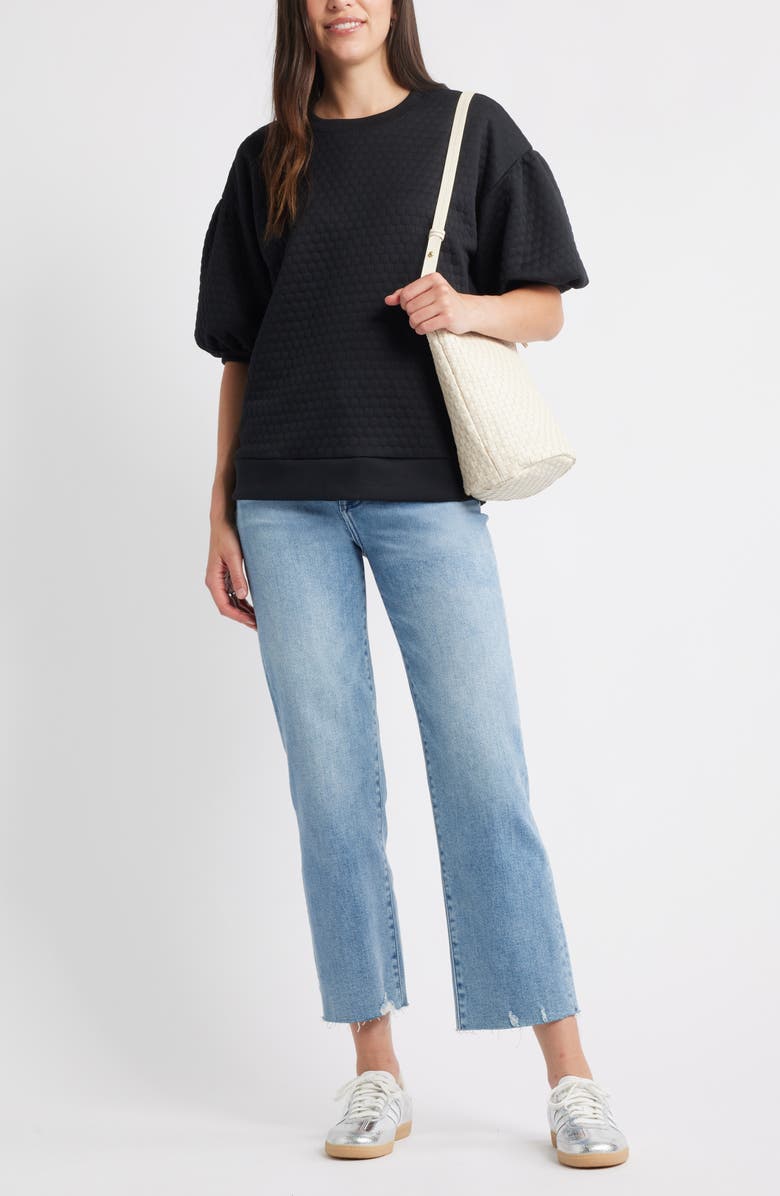 Caslon<sup>®</sup> Jacquard Puff Sleeve Sweatshirt, Alternate, color, Black