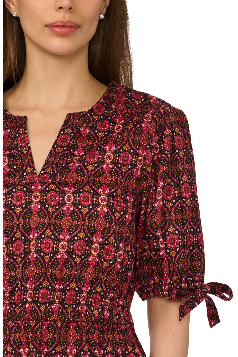 Split Neck Stretch Cotton Poplin Peplum Top, Alternate, color, PINK/ RICH BLACK
