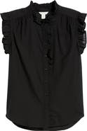 Caslon® RUFFLE SLV COLLARED TOP