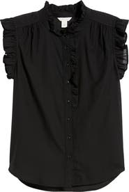 Caslon® Ruffle Sleeve Cotton Blend Top