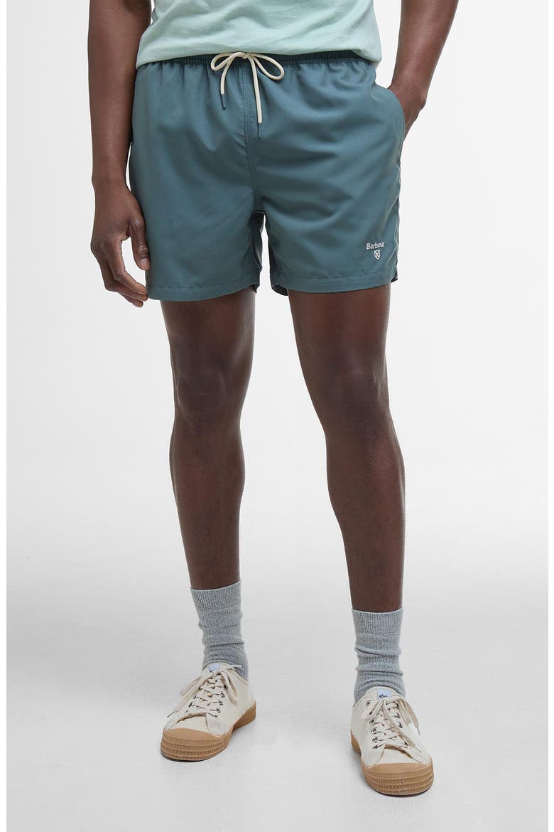 Staple Logo Embroidered Swim Trunks, Main, color, VINTAGE TEAL