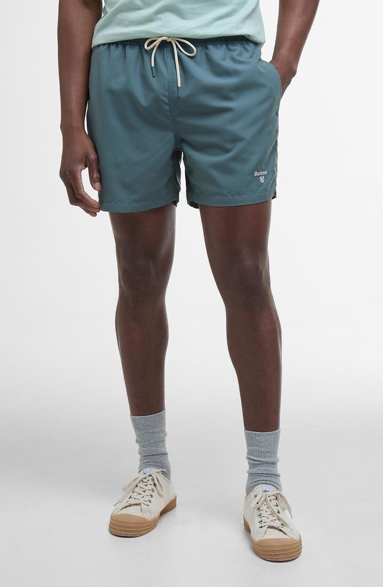 Barbour Staple Logo Swim Trunks, Main, color, Vintage Teal