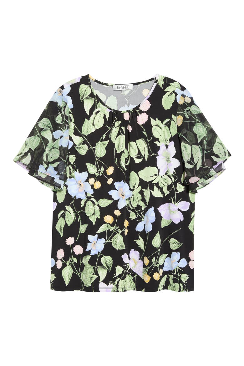 Contrast Flutter Sleeve Top, Alternate, color, BLACK MULTI