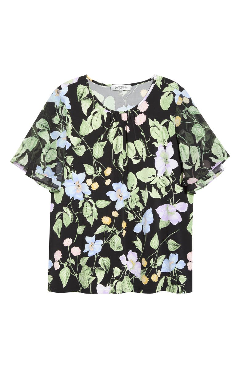 KASPER Contrast Flutter Sleeve Top, Alternate, color, Black Multi