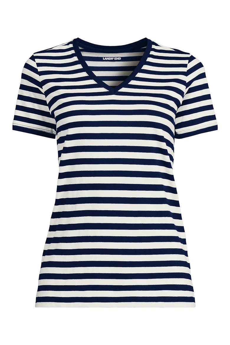 Supima Cotton V-neck T-Shirt, Alternate, color, Deep Sea Navy Even Stripe