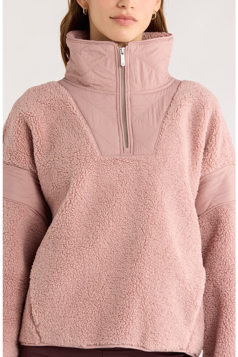Snowday Faux Shearling Quarter Zip Pullover, Alternate, color, PINK FAWN
