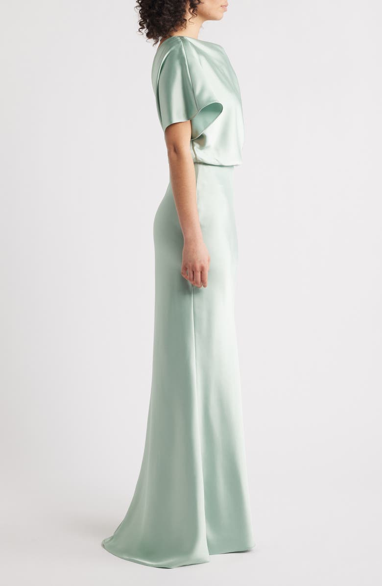 Amsale Blouson Bodice Bias Cut Satin Gown, Alternate, color, Sage