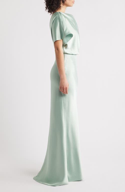 Amsale Blouson Bodice Bias Cut Satin Gown In Sage