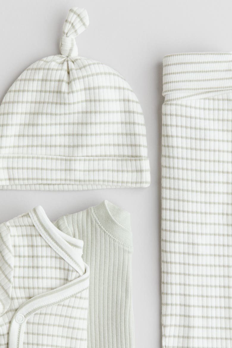 4-piece Cotton Set, Alternate, color, Light dusty green/striped