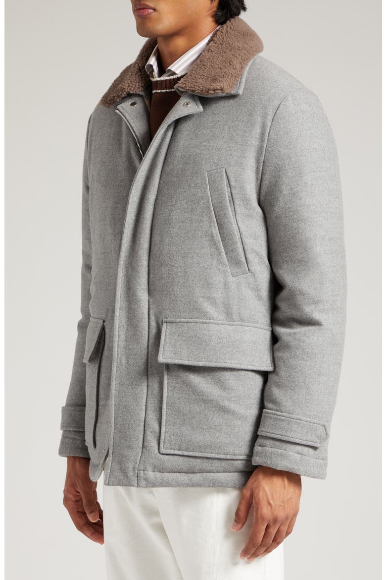 Wool Down Coat with Genuine Shearling Trim, Alternate, color, MEDIUM GREY