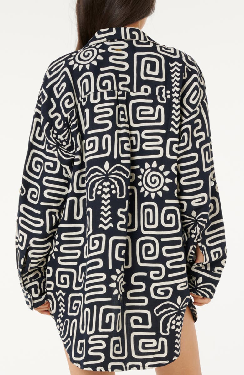 Rip Curl Sunset Luau Print Button-Up Oversize Blouse, Alternate, color, Black/ Off White