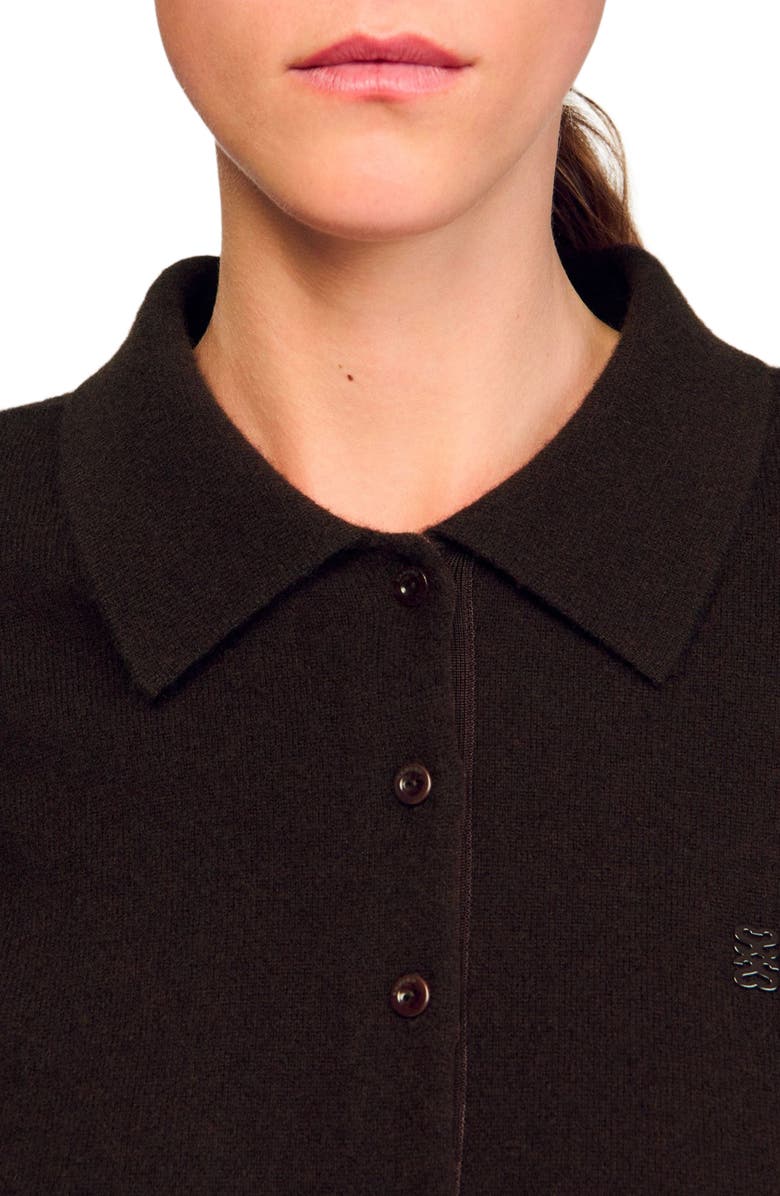 SANDRO Shirt-collar cardigan, Alternate, color, Chocolate