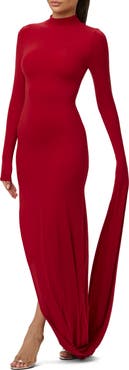 Naked Wardrobe Drape Long Sleeve Maxi Dress