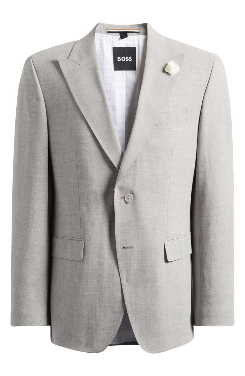 BOSS Hutson Slim Fit Tan Mélange Wool Blend Peak Lapel Sport Coat, Main, color, Open Grey