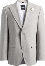 BOSS Hutson Slim Fit Tan Mélange Wool Blend Peak Lapel Sport Coat