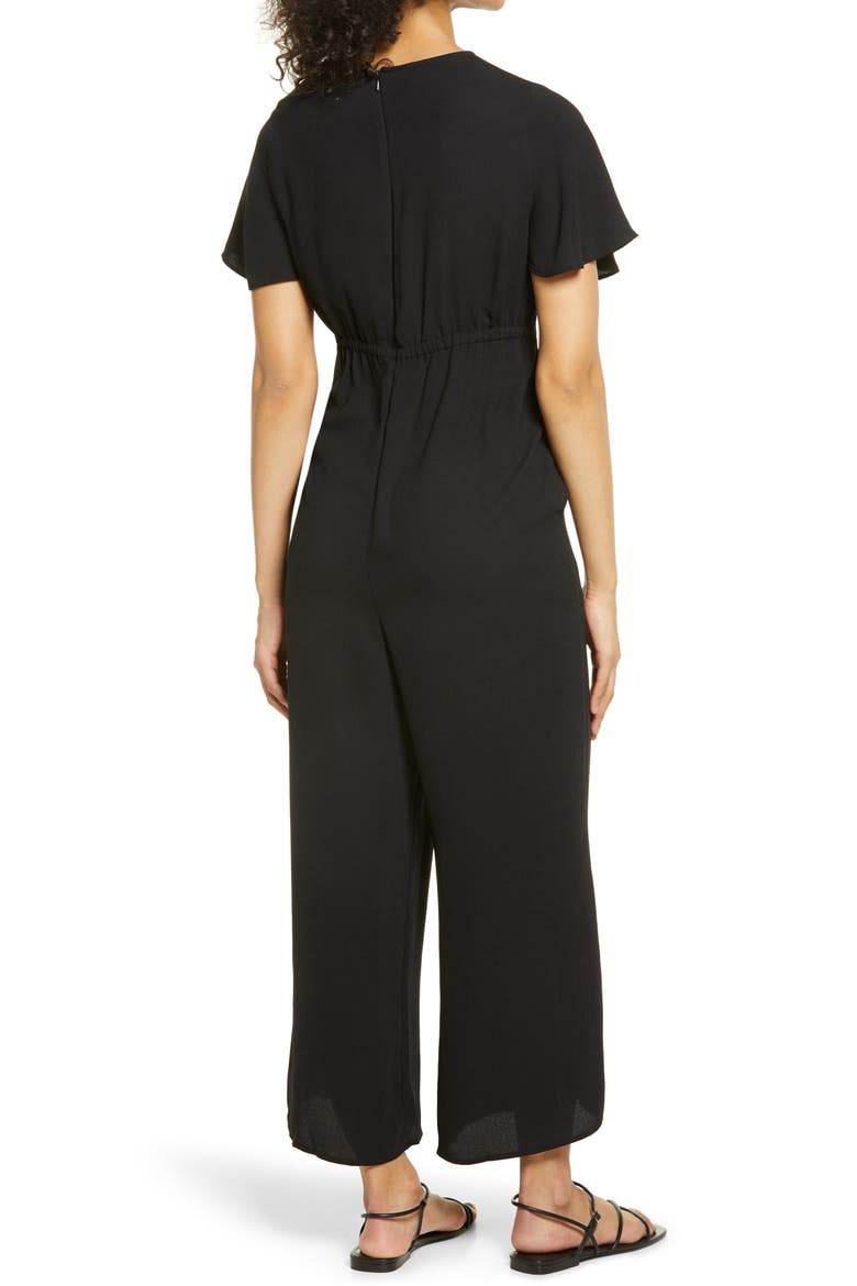 Twist Front Wide Leg Jumpsuit, Alternate, color, BLACK