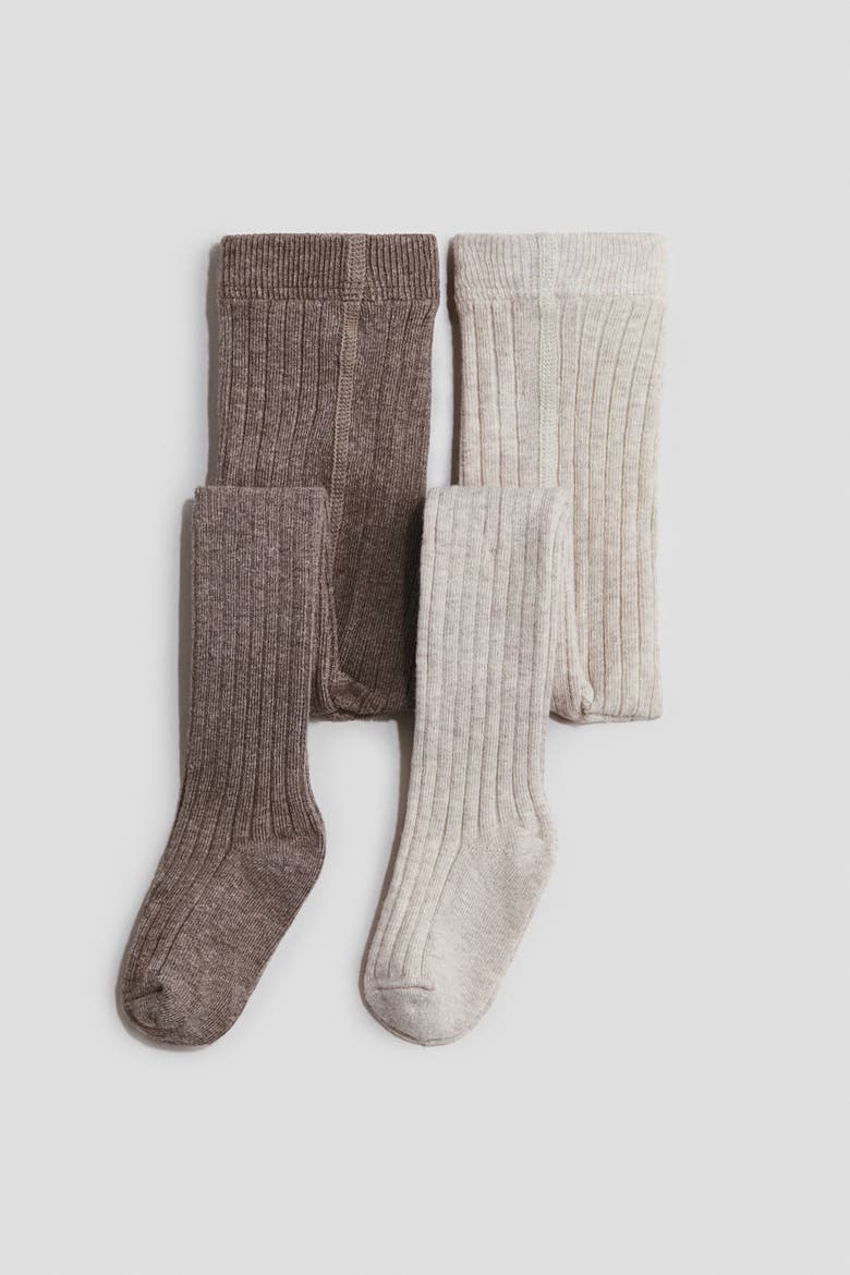 2-pack Ribbed Tights, Main, color, Brown/light beige
