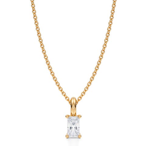 Radiant Solitaire Lab Diamond Pendant Necklace 14K 0.33ct