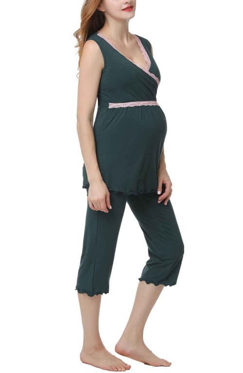 Kimi & Kai Penny Maternity/nursing Pajamas Set In Forest Green