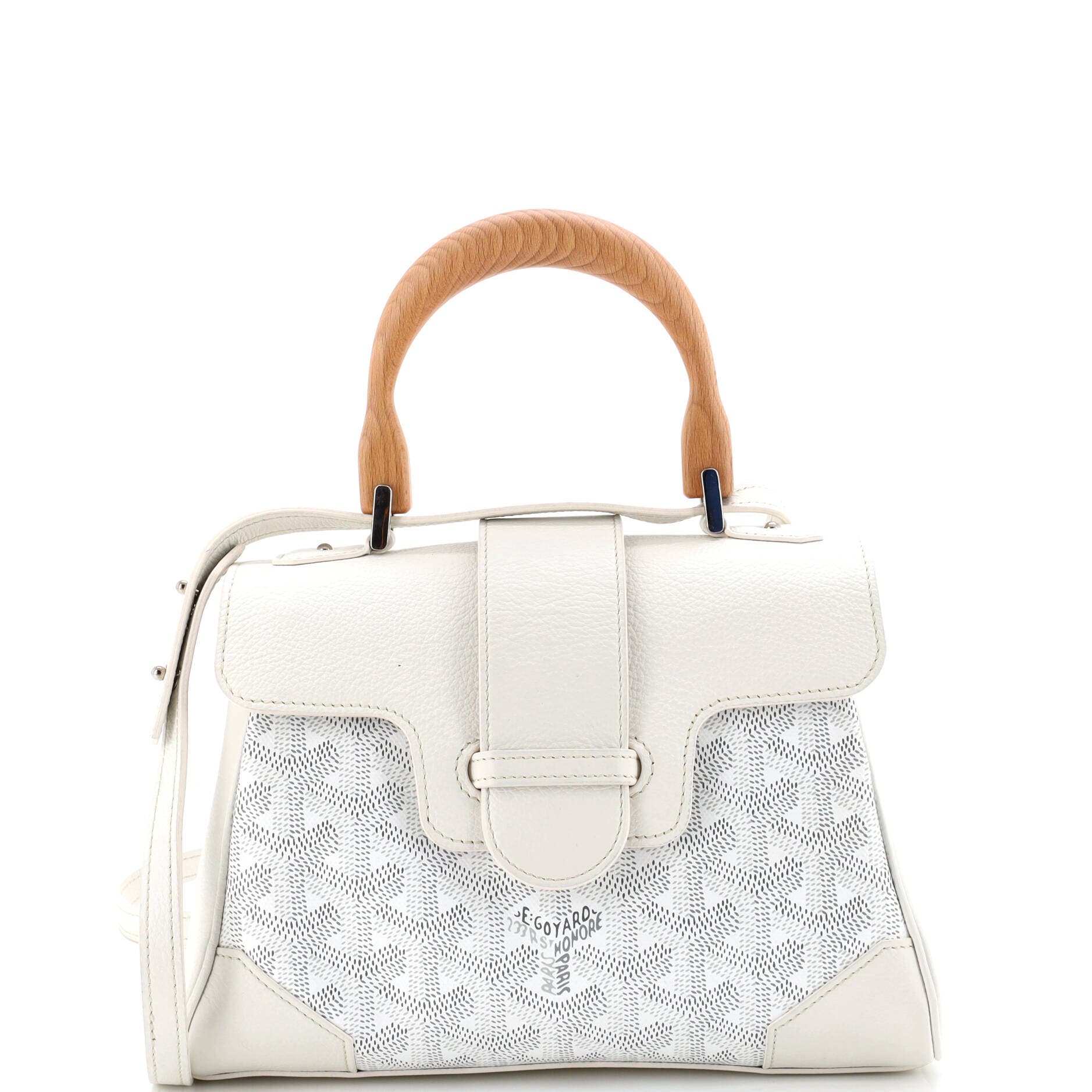 Pre-Owned Goyard Saigon Top Handle Bag Coated Canvas with Leather Mini, Main, color, White