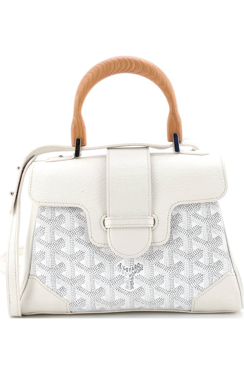 Pre-Owned Goyard Saigon Top Handle Bag Coated Canvas with Leather Mini, Main, color, White