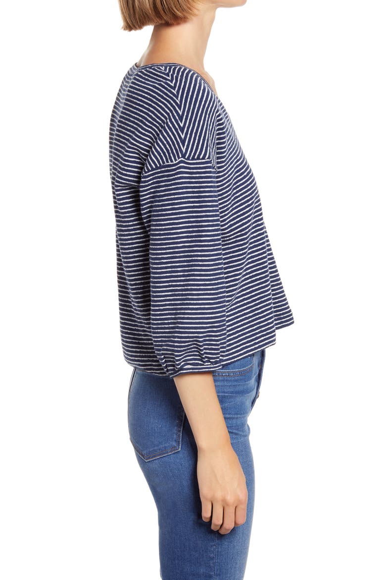 V-Neck Bubble-Sleeve Sweatshirt, Alternate, color, MYSTIQUE STRIPE BENGALI INDIGO