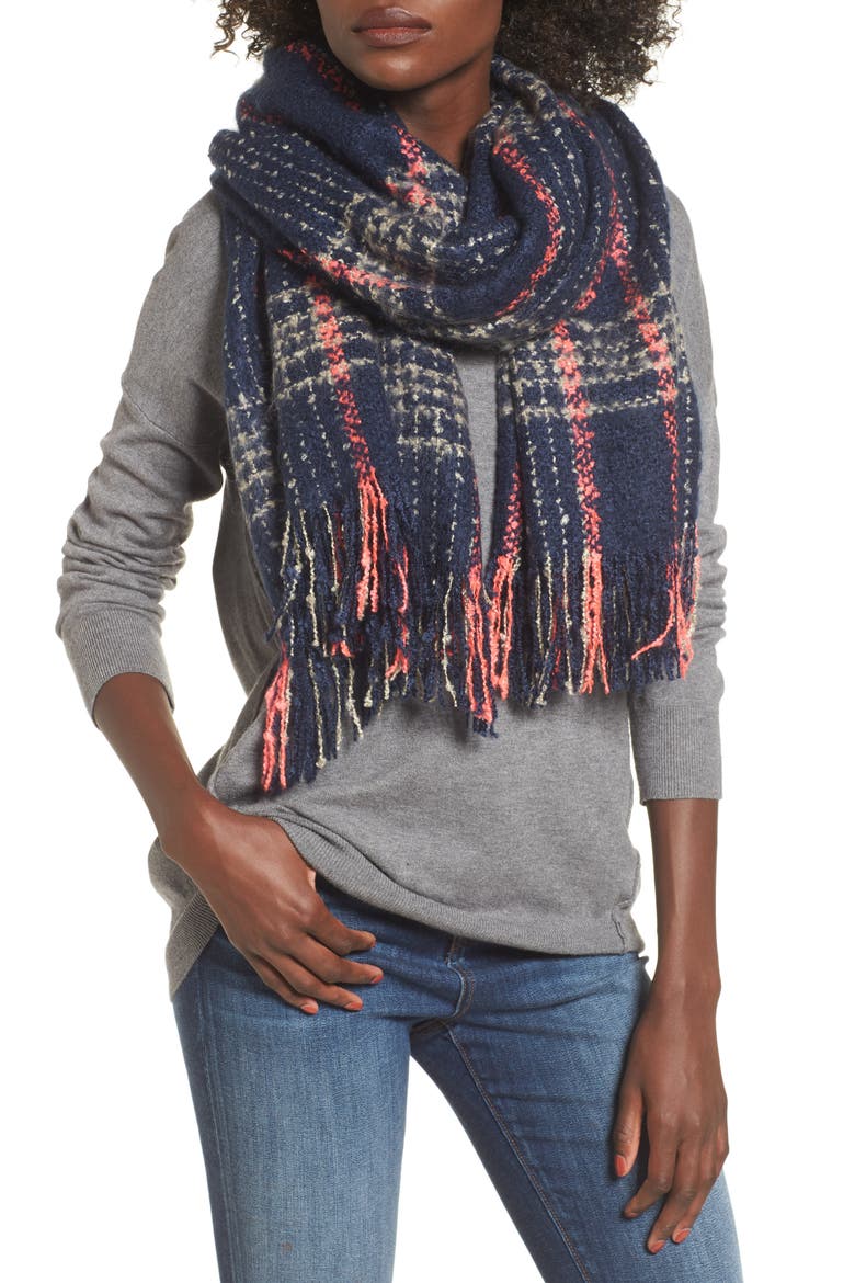 Speckled Check Blanket Scarf, Main, color, NAVY MULTI