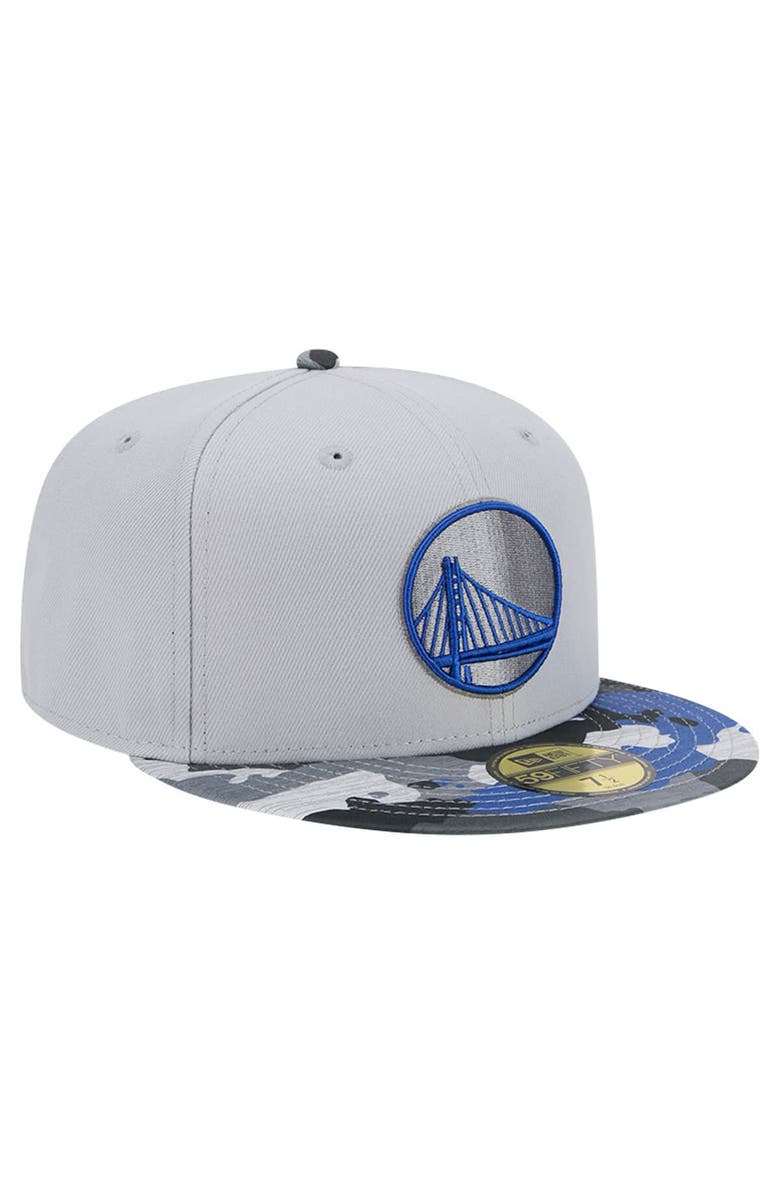 New Era Men's New Era Gray Golden State Warriors Active Color Camo Visor 59FIFTY Fitted Hat, Alternate, color, 