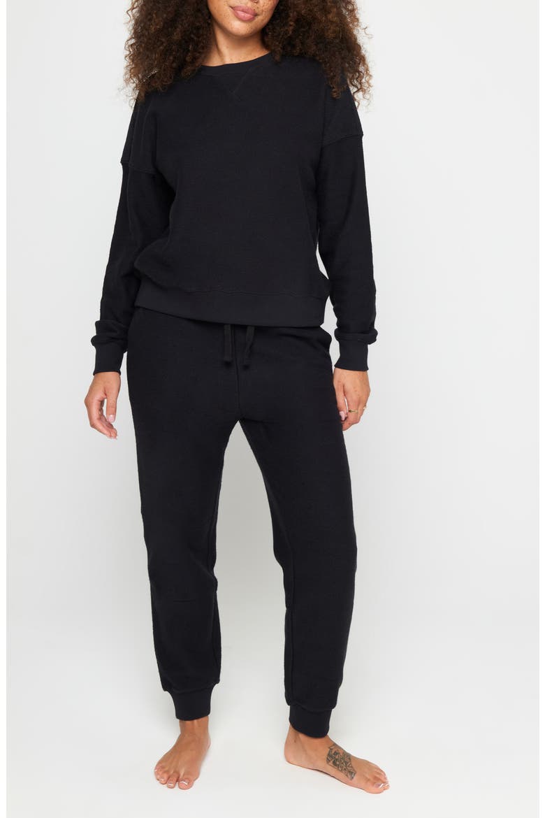 Andi Waffle Fleece Sweatshirt, Alternate, color, VINTAGE BLACK