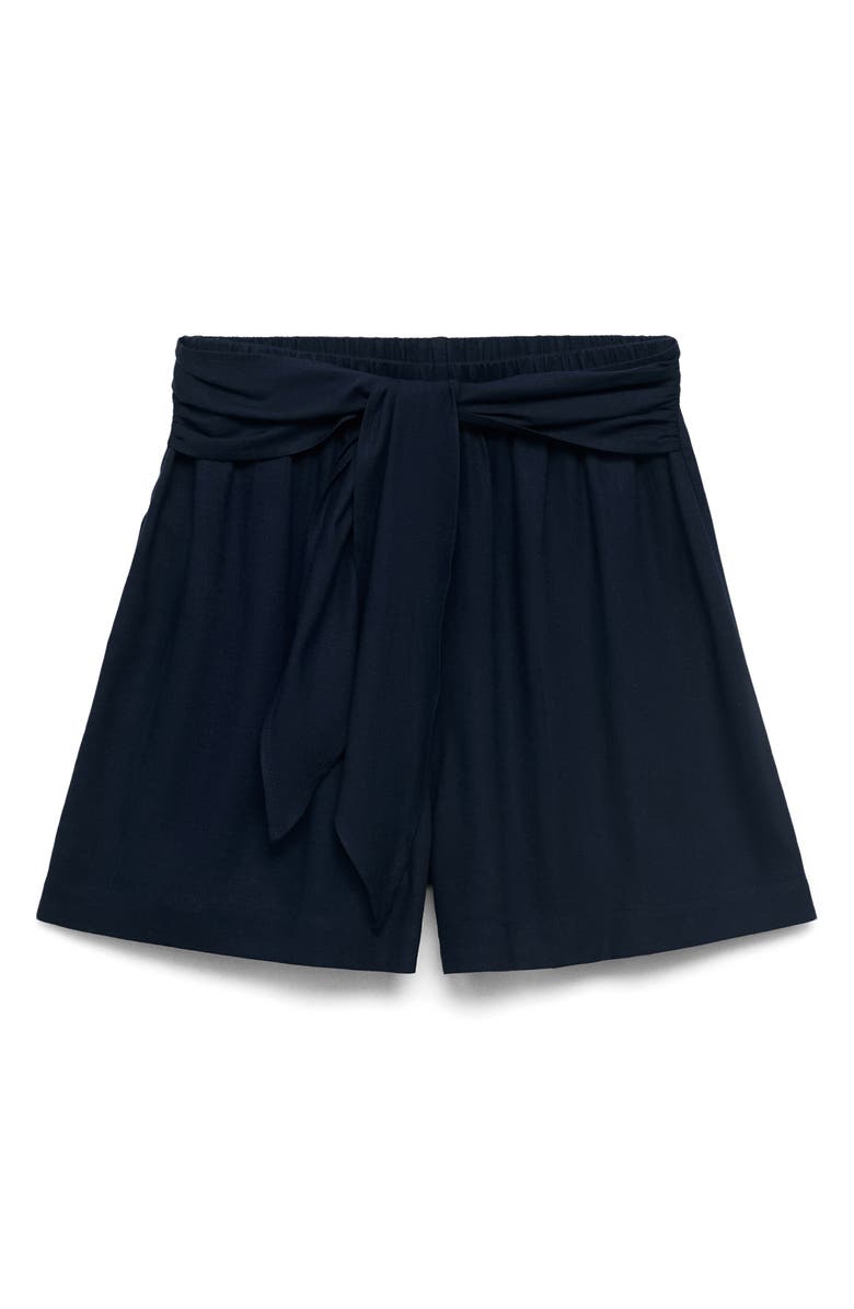 MANGO TEEN Bow Pleated Shorts, Alternate, color, Navy