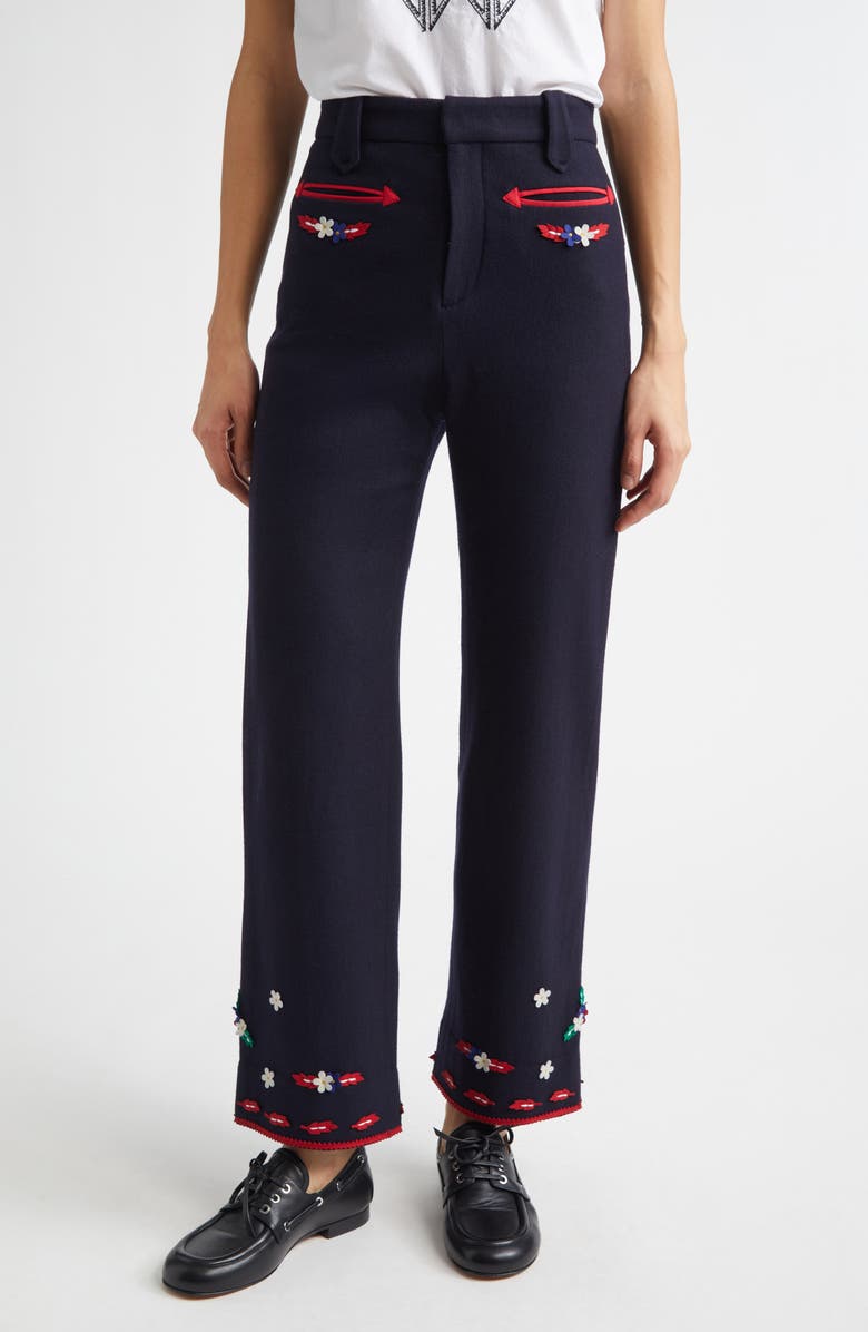 Bode Carroll Wool Trousers, Main, color, Navy Red