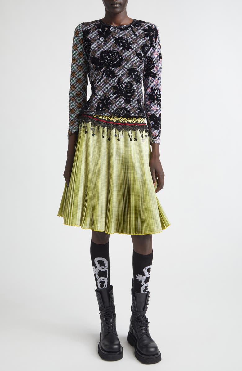 Chopova Lowena Picnic Plaid Flocked Mesh T-Shirt, Alternate, color, Black Multi