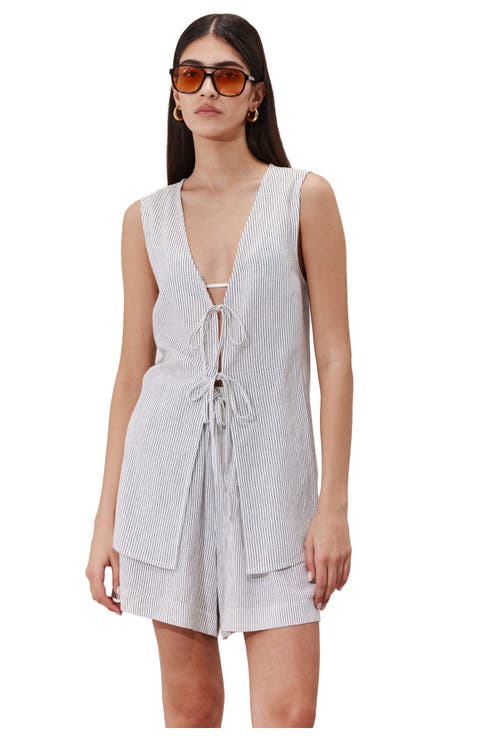 Saltstripe Front Tie Vest Cover-Up