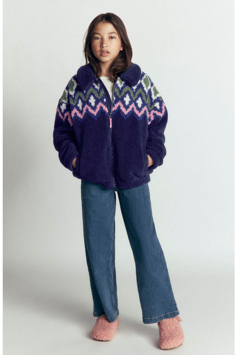 Kids' Collared Borg Jacket, Alternate, color, NAVY FAIR ISLE