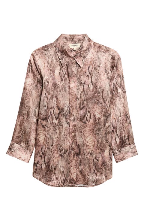 Dani Snake Print Silk Button-Up Top
