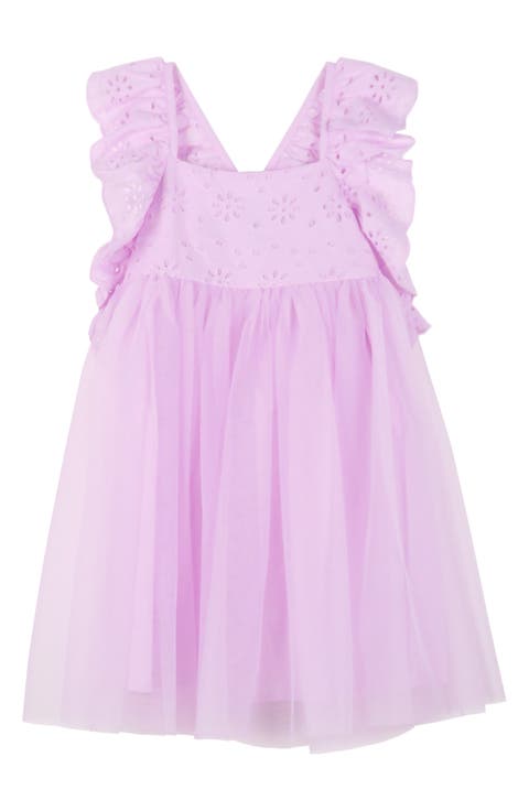 Kids' Eyelet Ruffle Bodice & Mesh Skirt Dress (Toddler, Little Kid & Big Kid)