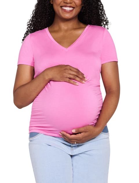 V-Neck Side-Ruched Maternity Short Sleeve Tee