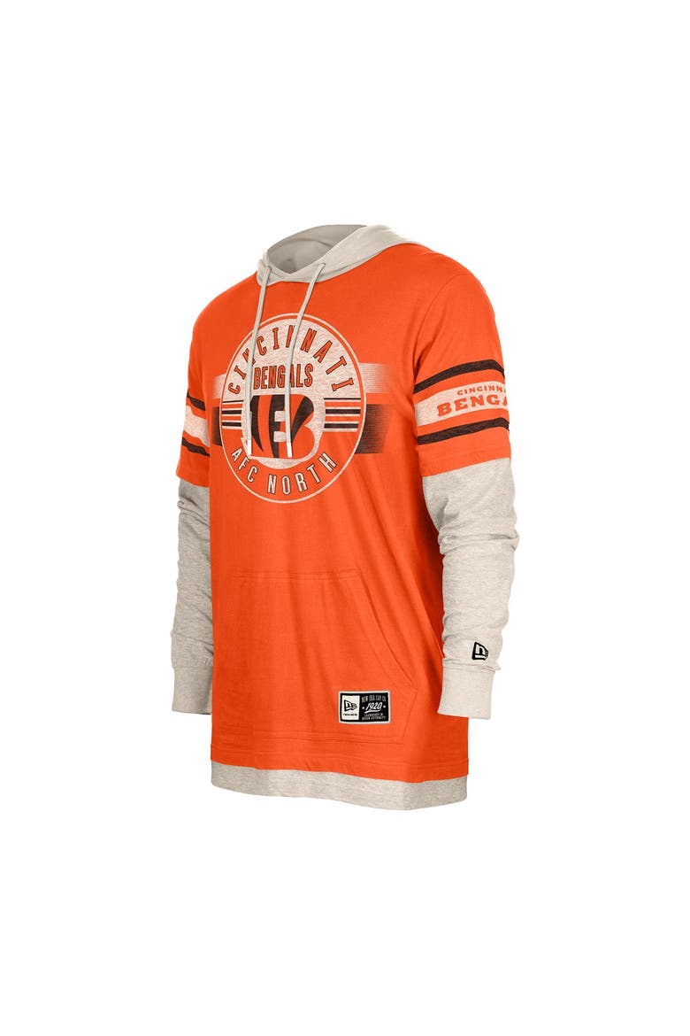 Men's New Era  Orange Cincinnati Bengals Twofer Layered Long Sleeve Hoodie T-Shirt, Alternate, color, Orange